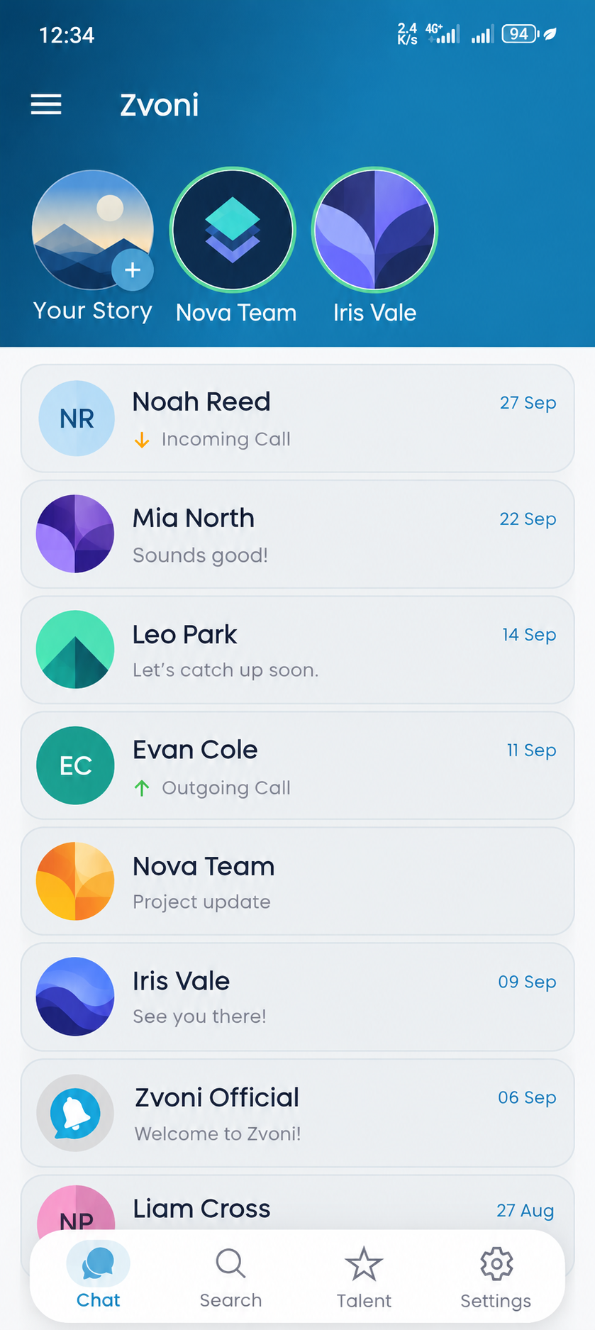 Anonymized Zvoni chat list